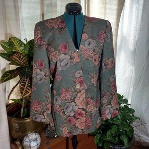 Vintage Casual Corner Blazer Pink Green Floral Size 8